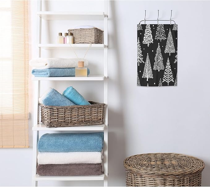AOYEGO Christmas Tree Hand Towels Black White Leaf Circle Polka Dot Towel Highly Absorbent Soft Towel Kitchen Bath Decor for Women Men 15x30 Inch