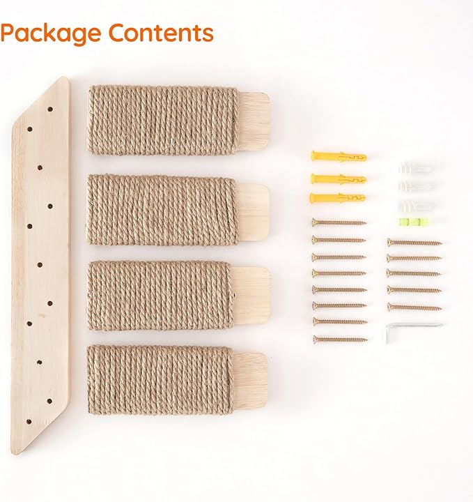 HOOBRO Cat Wall Shelves Set of 2, Wood Wall Mounted 4-Level Cat Ladders, Cat Climbing Shelves with Jute Scratching Steps, Cat Wall Climber Furniture, for Cat Perches and Platforms, Nature NL42CS03