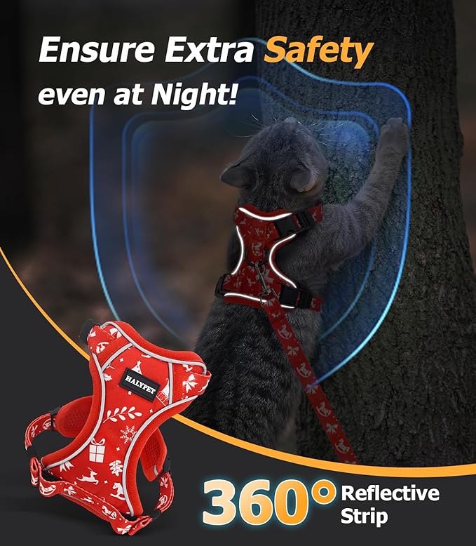 Halypet Cat Harness and Leash Set [MAX Safety 4th-Gen Upgrade] Escape Proof Adjustable Cat Leash Comfortable Soft Vest Easy to Wear Kitten Harness with Reflective Strip for Cats Walking, S Ruby Red