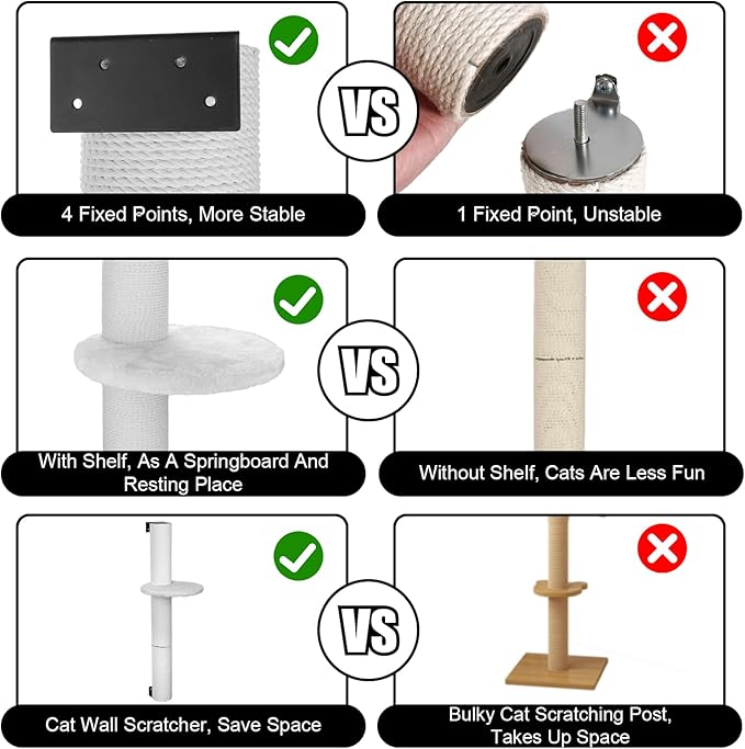 Cat Wall Scratcher, 36.2 Inch Tall Cat Scratching Post for Indoor Cats Adults & Kitten, Durable Sisal Cat Scratch Post with Cat Wall Shelves, 4.1 Inch Large Diameter Sturdy Cat Pole