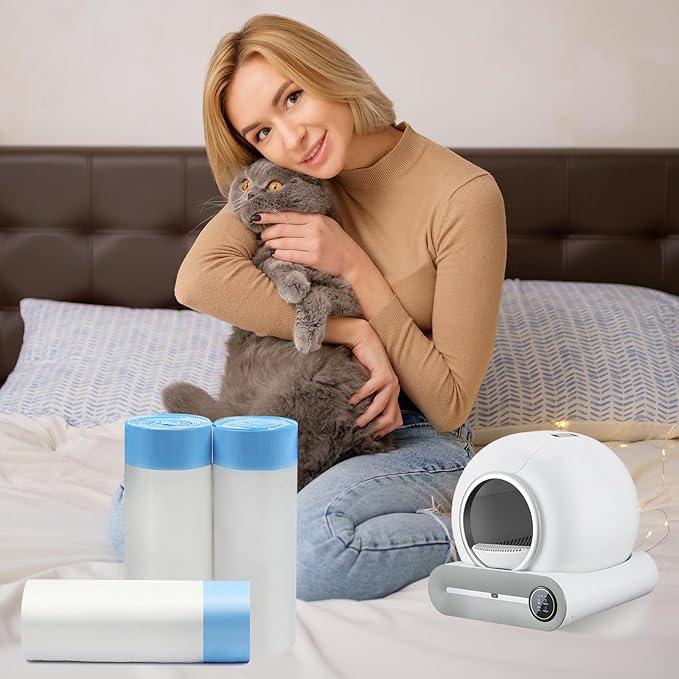 60 Count Cat Litter Box Liners Bags, Extra-Thick Cat Waste Bags for Self-Cleaning Cat Litter Box, Drawstring Litter Liner Trash Bags for Automatic Cat Litter Box Self Cleaning-17.7" x 19.68"