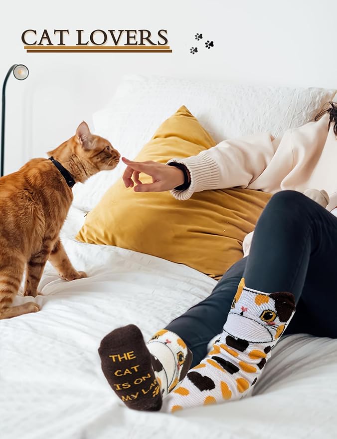 12 Pairs Cute Cat Crew Socks for Women Cat Socks Womens Crew Socks Novelty Gifts for Women Teenage Girls Men Girlfriend Animal Lovers