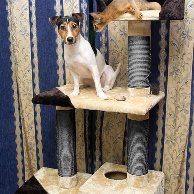 Sisal Rope 6mm for Cat Scratcher Repair and Replace Cat Scratching Post, DIY Scratching Furniture - Cat Tree, Scratch Carpet & Mat, Cat Kicker Toys, Gray 33ft/10m