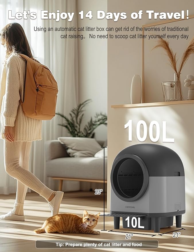 Automatic Cat Litter Box Self Cleaning,Smart Litter Box with 10 Safety Sensor Radars,100L Electric Cat Litter Box with Stairs for Multiple Cats,APP-Control,Advanced Odor Control OMCPET-Black