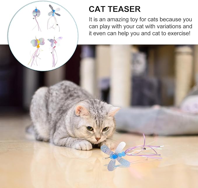 balacoo 4 Pcs Cat Teaser Wand Refill Kit, Butterfly Dragonflies Bee Teaser Toys Replacement for Cat Teaser Wand, Kitten Exercise Toys for Cat Dog Puppy