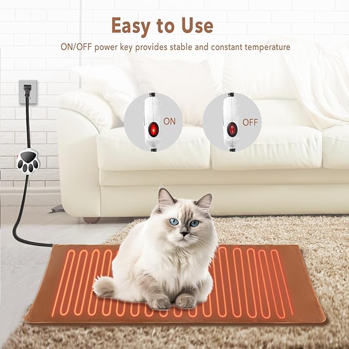 On/Off Switch Electric Pet Heating Pad with Chew Resistant Cord and 2PCS Machine Washable Cover,Indoor Heated Pet Bed Warmer,for Cat Beds and Dog Bed 27.6" X15.7" Medium Size