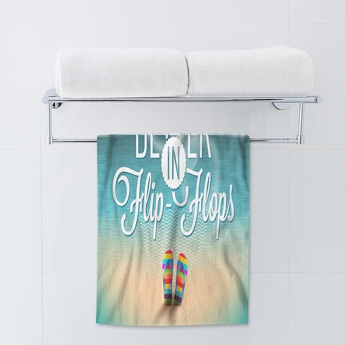 AOYEGO Life is Better in Flip-Flops Hand Towels Summer Beach Seagull Sea Towel Highly Absorbent Soft Towel Kitchen Bath Decor for Women Men 15x30 Inch