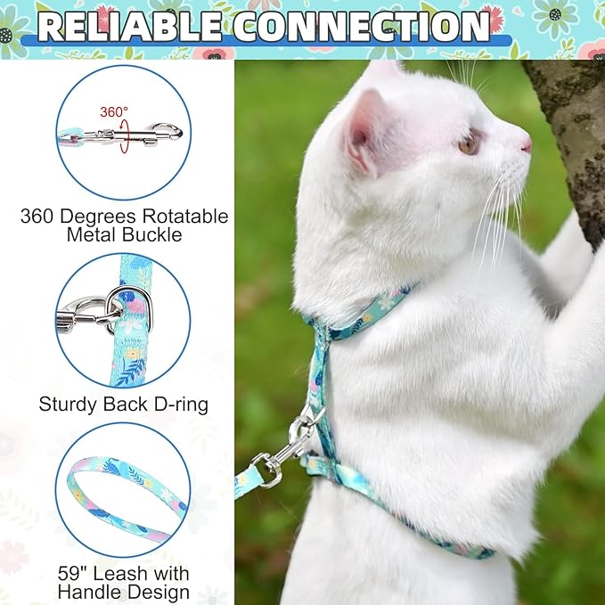 KOOLTAIL Cat Harness and Leash Set Escape Proof with Cat Airtag Holder Collars (3 in 1), Comfortable Lightweight Adjustable Kitten Harness for Small Medium Large Cats Safe Walking & Travel, Green
