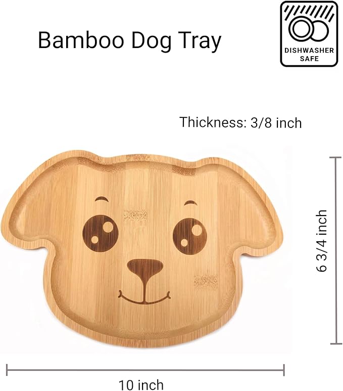 4915, Bamboo Food Plate for Snacks Appetizer Fruit Vegetable | Children Meal Plate | Picnic Kitchen Party | Eco-Friendly Plates, Dog Face Shaped, 9.75"X6.75", 10 Pack