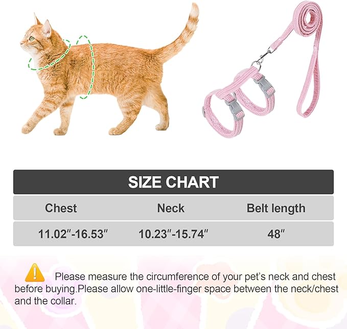 Cat Harness, Safety Leash Set for outings and Travelling to Prevent Cats from Escaping - Adjustable Kitten Safety Leash, Soft and Comfortable for Small and Medium Sized Cats (Yellow, M)
