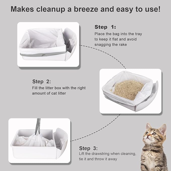 20 Count Cat Litter Box Liners, 21" x 11" Cat Litter Bags Compatible with Automatic Self-Cleaning Robot Thick Heavy Duty Drawstring Replacement Litter Box Liners