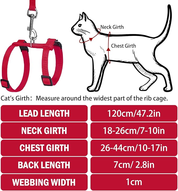 PUPTECK Adjustable Cat Harness and Leash Set Escape Proof Kitten Strap Collar for Walking Travel, Red