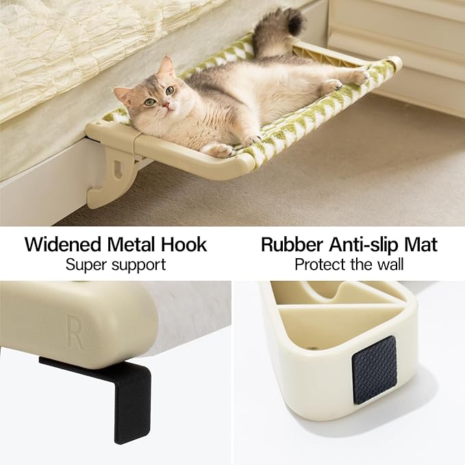 MEWOOFUN Cat Window Sill Perch for Indoor Cats, One-Step Sliding Clamping Slot Adjustment Cat Window Hammock with Removable Covers, Cat Bed for Windowsill & Bedside (Green, Large)