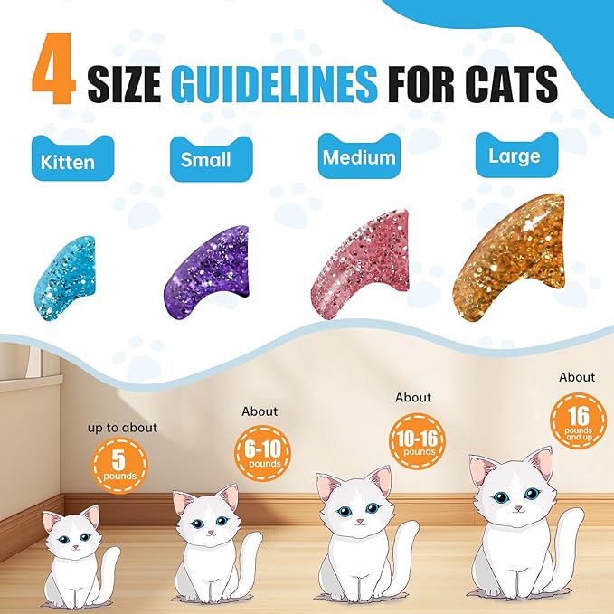 16x Glitter Colors / 160 pcs | Cat Nail Caps | Cat Claw Covers with Adhesives and Applicators (XS)