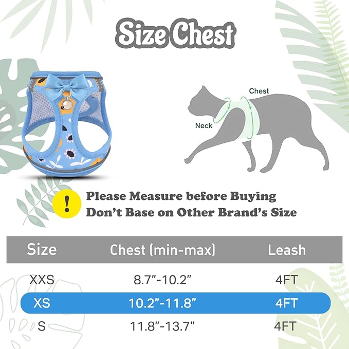 Cat Harness and Leash Escape Proof for Walking, Adjustable Soft Kitten Harness with Reflective Straps Step in Cat Vest Harness for Small Kitten and XS Dogs (Blue, XXS-Chest(8.7"-10.2"))