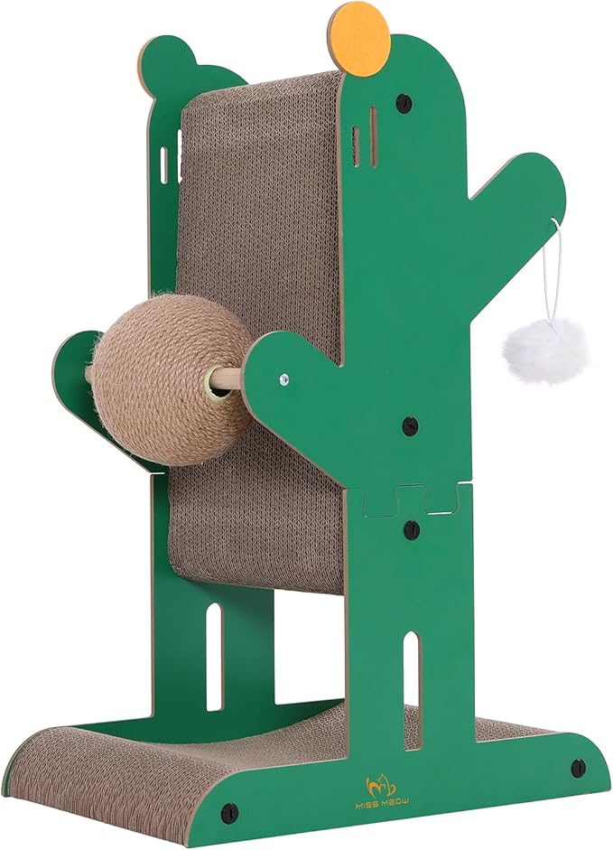 Cat Scratching Post, 4-in-1 Cat Scratcher and Cardboard Scratching Post with Toys and Plush Ball for Indoor Outdoor Cats,Protecting Furniture with Catnip, Large
