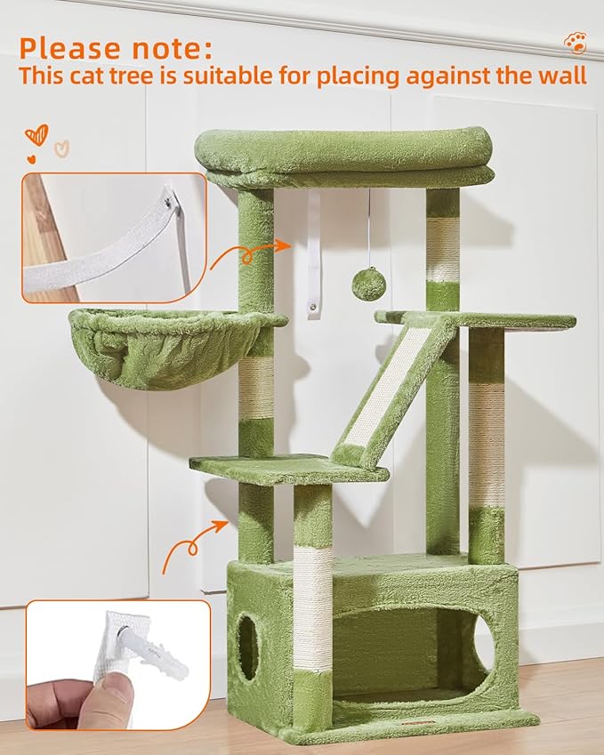 Taoqimiao Cat Tree,38.2-Inch Cat Tower for Indoor Cats,Suitable for Kittens with Luxurious cat condo with Adjustable Baskets and Luxurious Perch MS029SGR Green