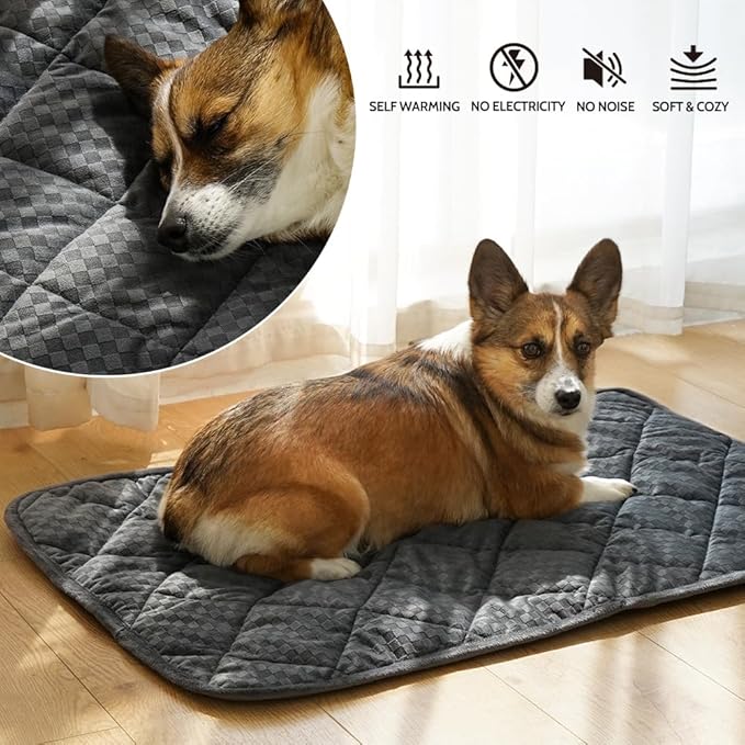 ARGOPET Cat Bed (30x19in) Self Warming, Polyester, Checkered Grey, 16oz, Machine Washable, Anti-Slip, Pet Bed Mat for Indoor & Outdoor Pets