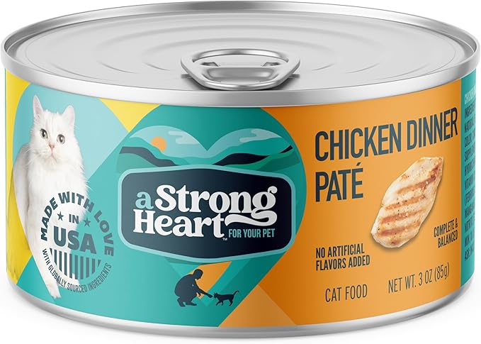 A Strong Heart Canned Wet Cat Food, Chicken Dinner Paté - 3 oz Cans (Pack of 24), Made in The USA with Real Chicken