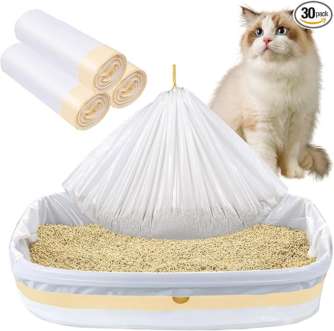 30 Count Cat Litter Box Liners, 36" x 18" Drawstring Litter Liner Bags for Litter Box, Extra Thick Durable Cat Litter Pan Bags for Pet Cat Supplies