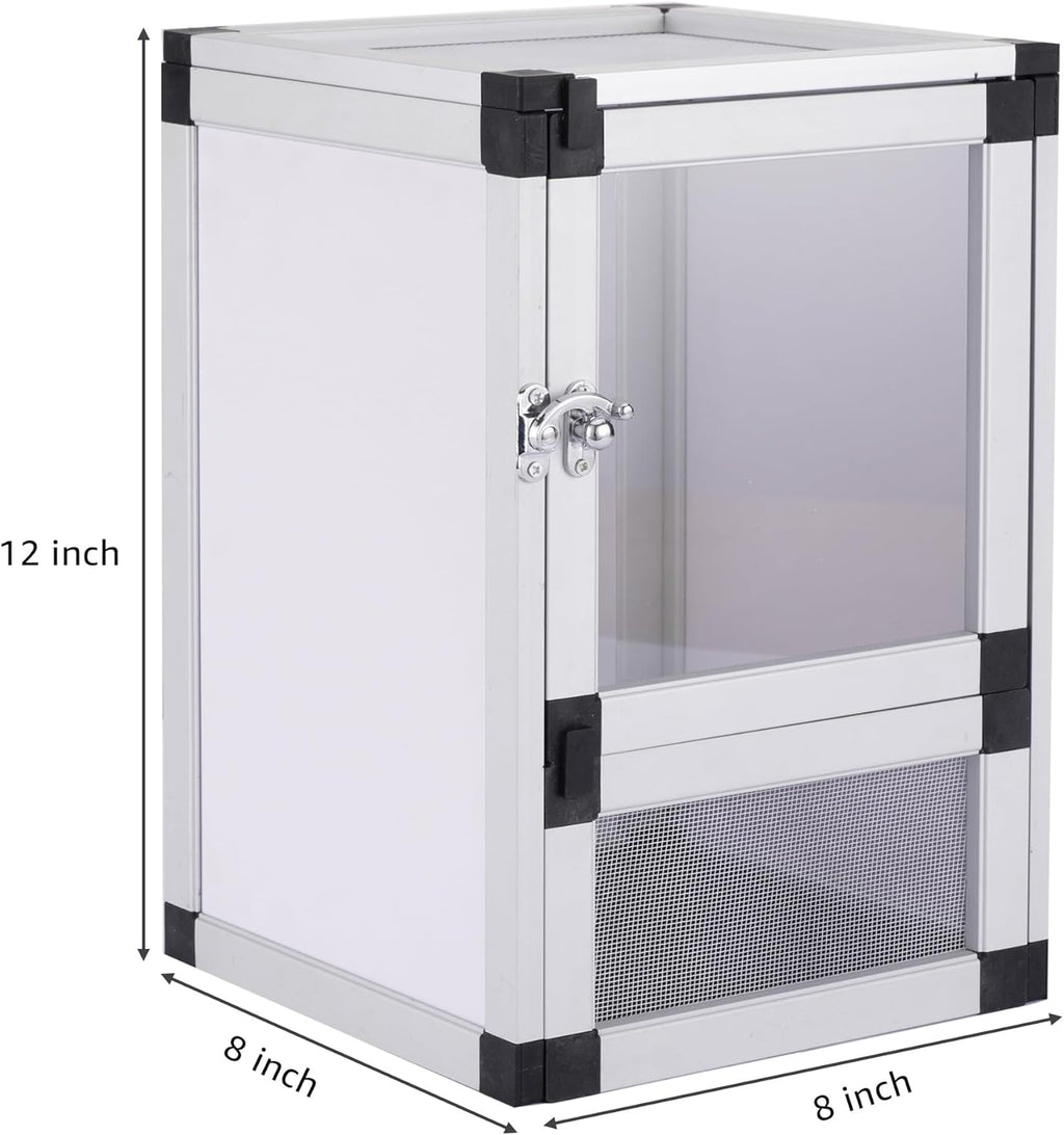 8" x 8" x 12" Bright White Reptile Cage, Rainforest Habitat with Acrylic Door, Ventilated Terrarium for Geckos, Frogs, Snakes, Easy Assembly