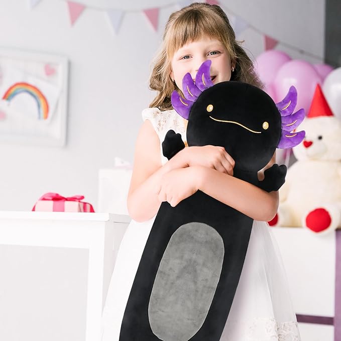 22inch Black Axolotl Stuffed Animal, Soft Long Pillow Doll Cute Axolotl Plush Body Pillow Plushies Toy Gift for Kids, Boys Birthday, Easter