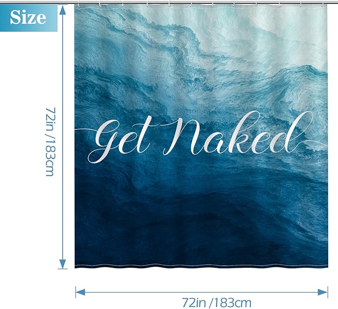 Aimego Get Naked Shower Curtain Gradual Tie Dye Blue Ombre Funny Art Font Theme Shower Curtain Set with 12 Hooks for Bathroom Decor Accessories Bathtub Curtain, 72"x72"