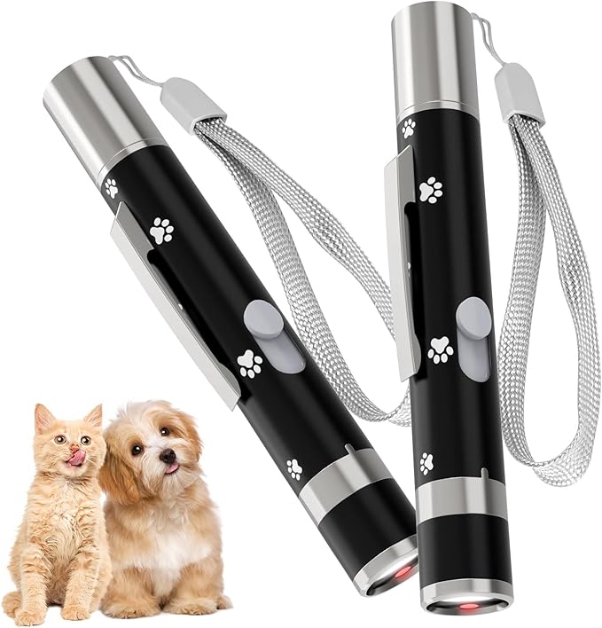 2 Pack Cat Toy, Cat Toys for Indoor Cats, Long Range 7 Adjustable Patterns for Cats and Dogs, Interactive Red Cat Chase Light for Fun, Exercise and Training - USB Rechargeable