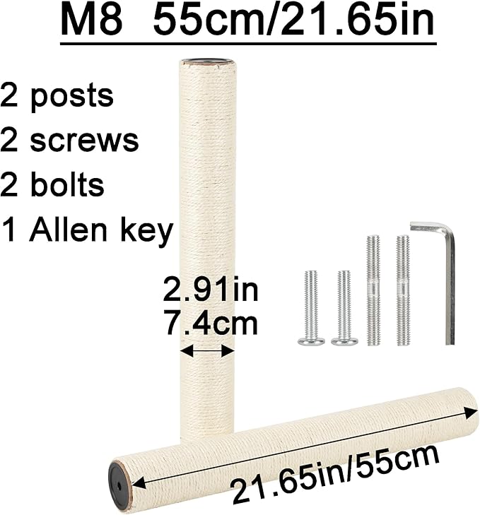 7.4cm 2.91in Diameter Cat Tree Scratching Post Replacement Sisal Pole Parts for Cat Tower (M8, 21.65in/55cm)