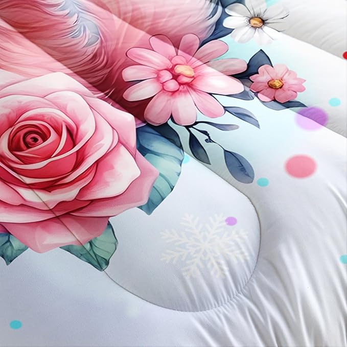 AILONEN Cute Kawaii Cat Full Bedding Set for Girls,Watercolor Floral Kitten Kids Comforter Set,Pink Tie Dye Pet Cat Butterfly Comforter with 2 Pillowcases, 3 Piece