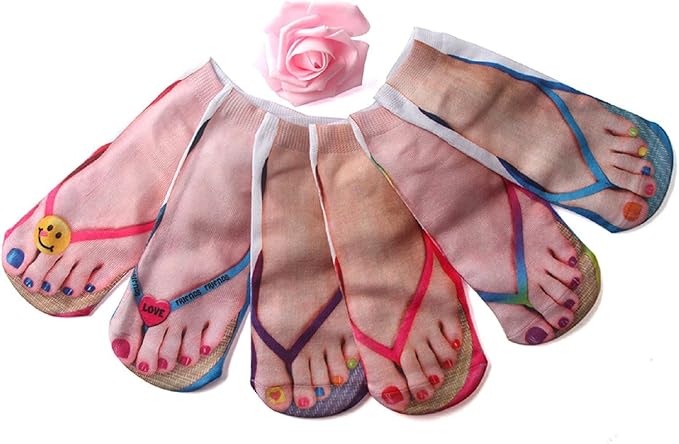 3D Manicure Print Socks Funny Flip Flop Socks 3D Pattern Socks Sandal Socks Low Cut Ankle Silly Socks- A Gag Gift