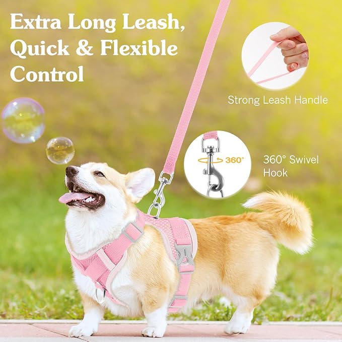 Cat Harness and Leash Set for Walking, Adjustable Kitten Vest Harness with Reflective Strip Breathable Mesh, Escape Proof Soft Pet Safety Vest for Cats, Kittens, Puppies, L, Pink