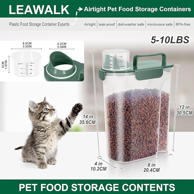 5-7Lbs Large Cat Food Storage Container, Portable Dog Food Container with Upgraded Large Spout and Cup,Pet Food Storage Dispenser for Small Animal Kibble Storage, Bird Seed Container