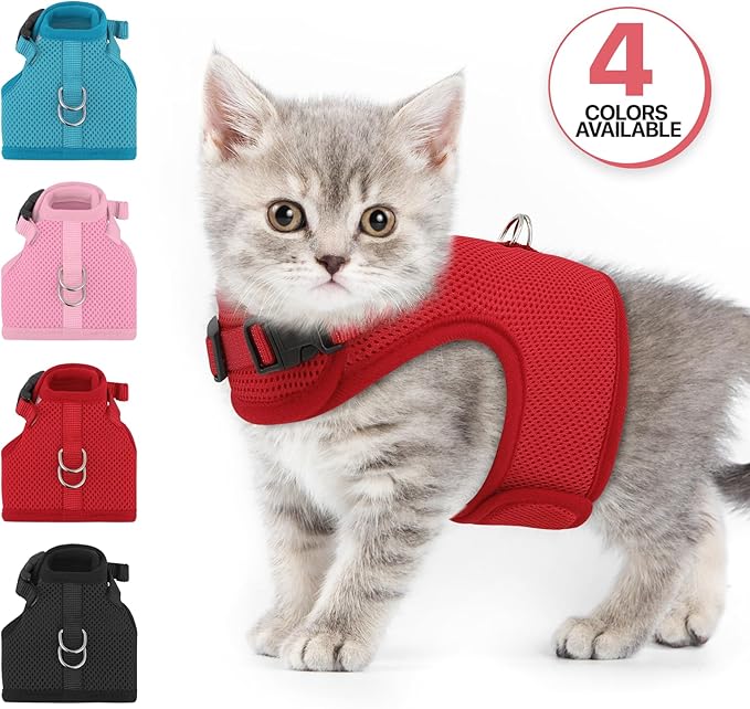 MoNiBloom Soft Cat Harness for Walking Escape Proof and Travel, Kitten Adjustable Breathable Vest Harness - Red, XS