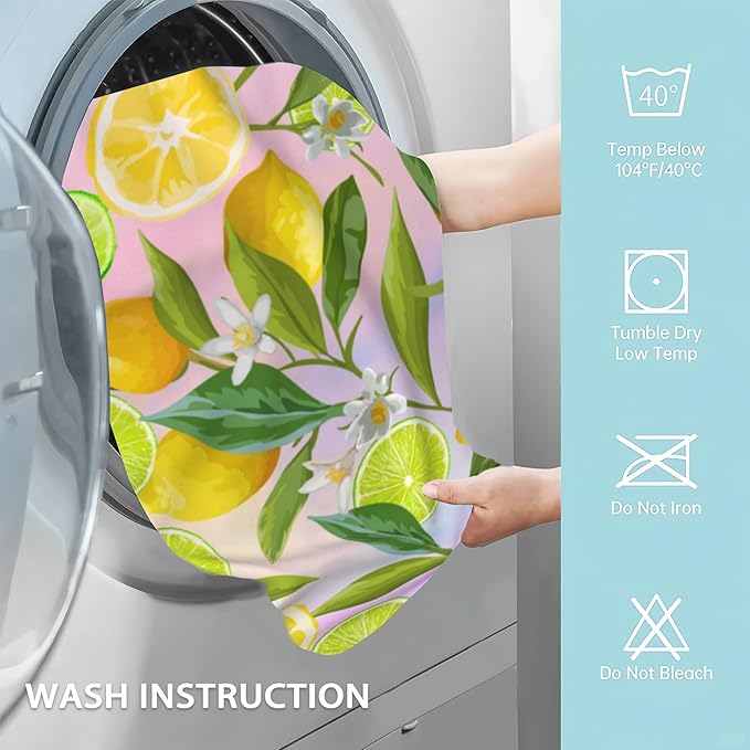 2 Pack Hand Towels for Bath,Yellow Green Lemons Decorative Towels Highly Absorbent Soft Towels for Bathroom Beach Kitchen Spa Gym Face Towel 14x28 Inch