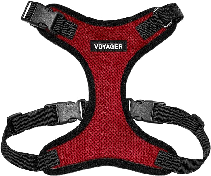 Voyager Step-in Lock Pet Harness - All Weather Mesh, Adjustable Step in Harness for Cats and Dogs by Best Pet Supplies - Red/Black Trim, L