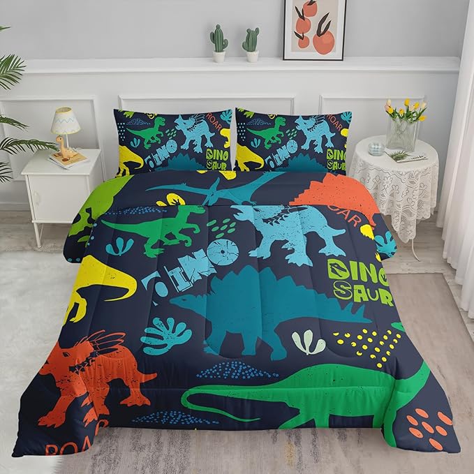 Axolotl Boys Bedding Cartoon Dinosaur Comforter Set Twin Size,Cute Dinosaur Bedding Set for Boys Girls Teens Kids Adults Room Decor,Kids Comforter Set All Season,1 Quilt 2 Pillow Cases,Blue