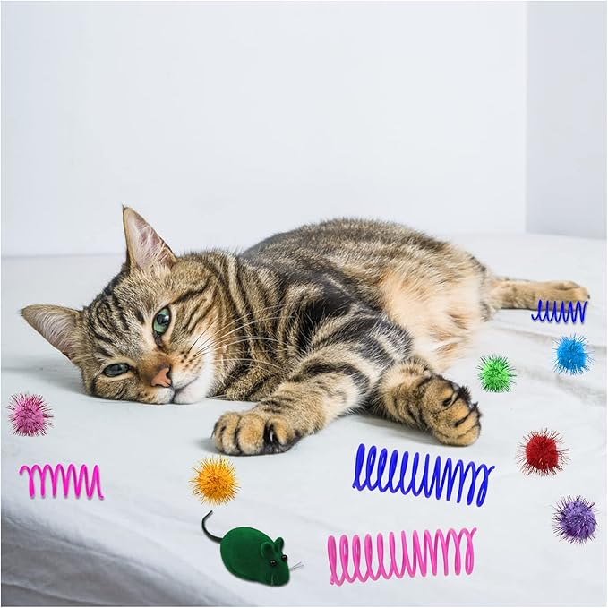 Andiker Cat Toys for Indoor Cats, 4 Big Cat Springs & 8 Small Springs Cat Interactive Toy for Swatting, Biting, Hunting Cat Creative Toy to Kill Time and Keep Fit Colorful Plastic Spring (26pc)