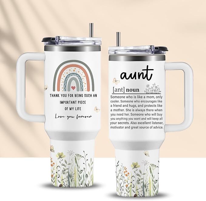 40oz Aunt Tumbler with Lid and Straw, Auntie Cups Travel Mug Butterfly Gifts, Aunt Gifts from Niece Nephew, Auntie Birthday Gift Drinking Coffee Cup