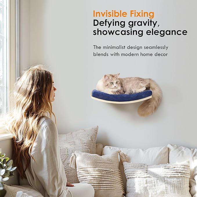 Cat Wall Shelves,Wall Mounted Cat Wall Furniture,Curved Cat Shelves and Perches for Wall,Floating Cat Wall Bed Cat Shelf with Comfortable Cat Cushion