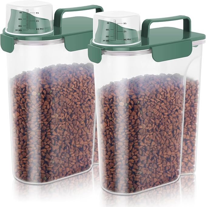 10lbs Cat Dog Storage Container Portable with Upgraded Large Spout and Cup,Plastic Pet Food Dispenser BPA-Free for Small Animal Kibble,Bird Seed,Oatmeal,Rice,flour,brown sugart-2 Set Royal Green