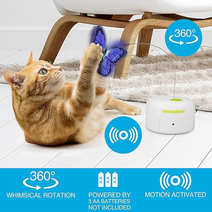 ALL FOR PAWS Motion Activate Cat Toys Interactive Flutter Butterfly Kitten Enrichment Toy with One Replacement for Indoor Cats