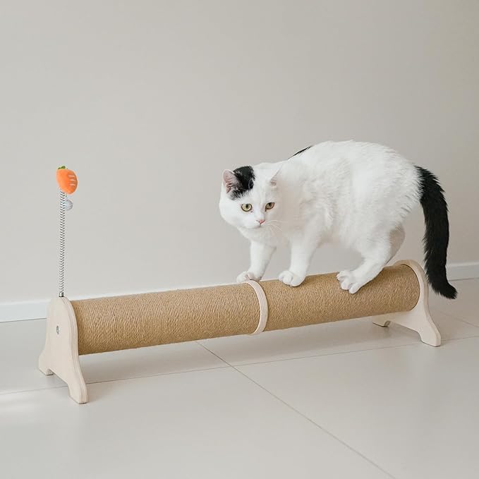 PETKARAY Horizontal Scratching Post, 30" Sisal Cat Scratch Post, Large Cat Scratcher with Spring Toy, Protect Furniture for Indoor Kitten