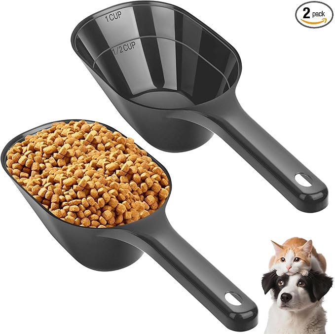 2 PACK Dog Food Scoop,1 Cup Capacity Pet Food Scoop With Measuring Lines For Dog, Puppy and Cat (Black)