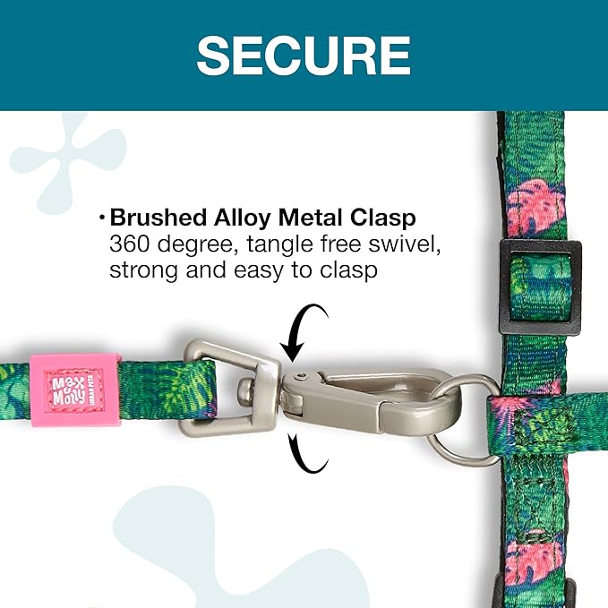 Max and Molly Adjustable Cat Harness and Leash Set - Escape-Proof Cat Harness with Leash for Outdoor Walking and Exploring, Soft Padded Double Stitched Fabric (Tropical)