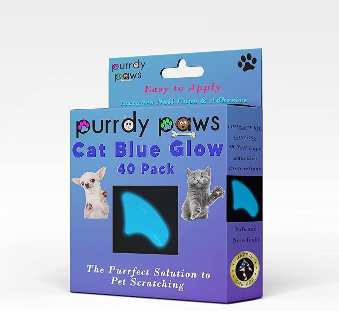 40-Pack Soft Nail Caps for Cat Claws Blue Glow-in-The-Dark (Large)