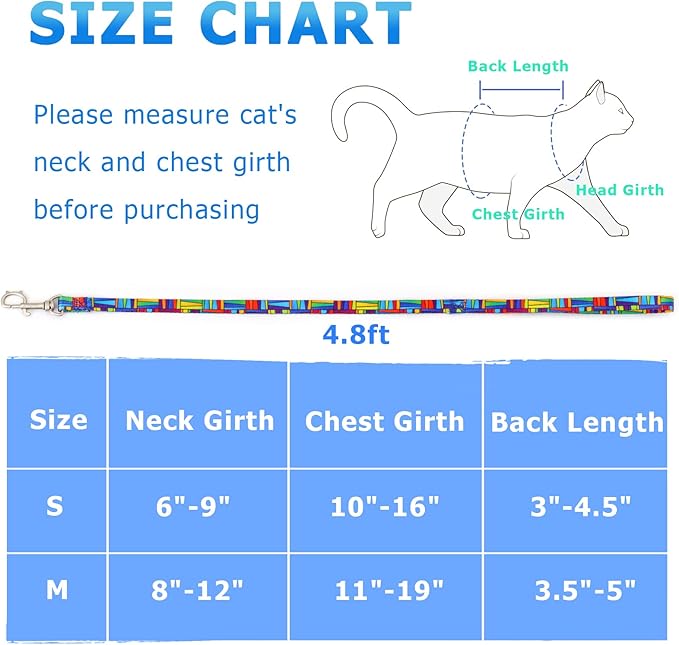 Supet Cat Harness and Leash Escape Proof, Adjustable Cat Leash and Harness Set for Walking, Lightweight Cat Harness for Large Small Kittens