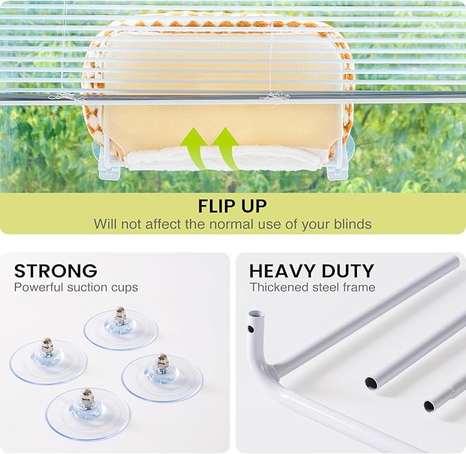 Mewoo Cat Window Perch, Cordless Cat Window Hammock with 4 Strong Suction Cups, Embeded Cat Hammock for Window, Steel Frame and Removable Soft Cover (Brown, Medium)