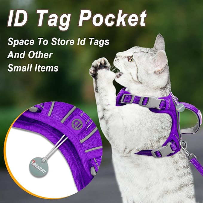 Cat Harness and Leash Set for Walking Escape Proof for Small Large cat Kitten Harness with ID tag Pocket (Purple,XS)