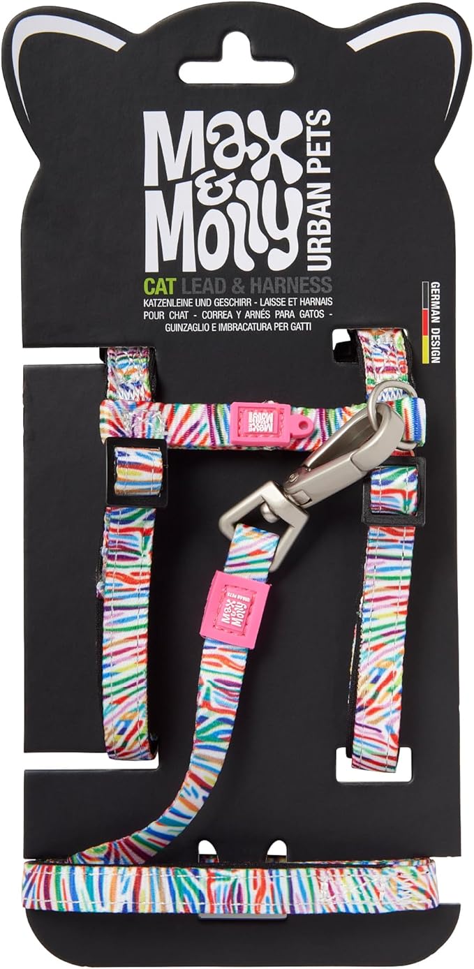 Max and Molly Adjustable Cat Harness and Leash Set - Escape-Proof Cat Harness with Leash for Outdoor Walking and Exploring - (Magic Zebra)